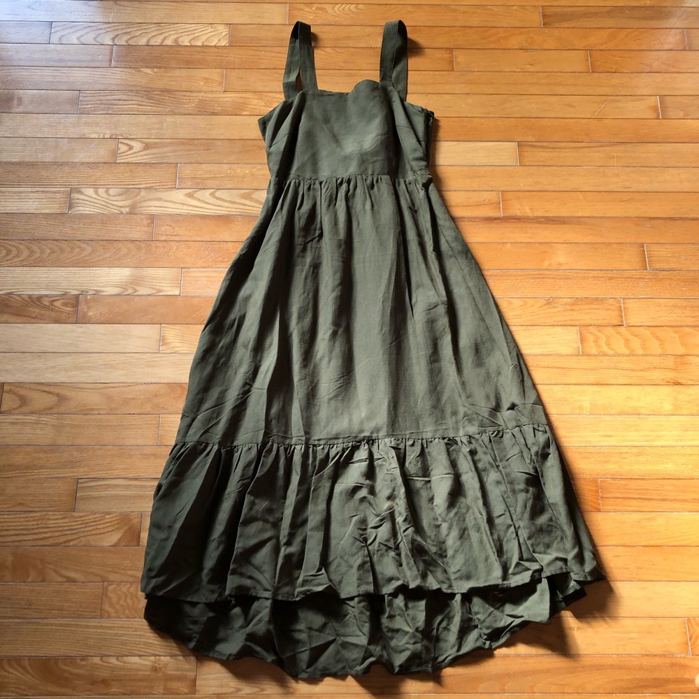 Linen blend long dress in green